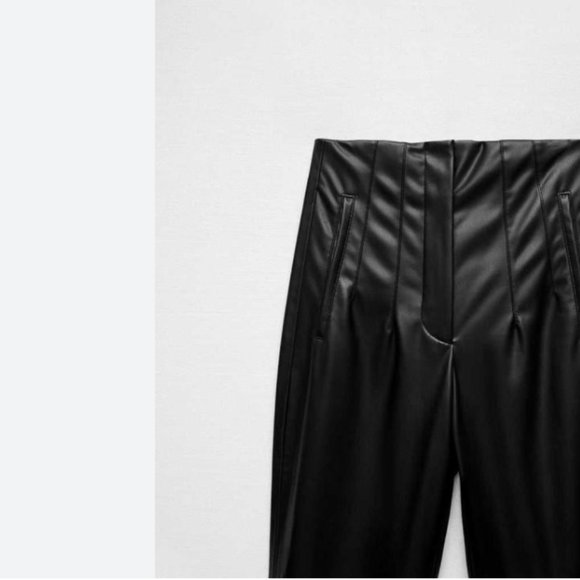 ZARA BLACK HIGH-RISE FAUX LEATHER ANKLE TROUSERS - Picture 12 of 16